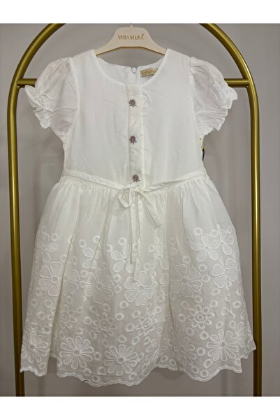 Moonstar Kız çocuk fisto detay beyaz elbise