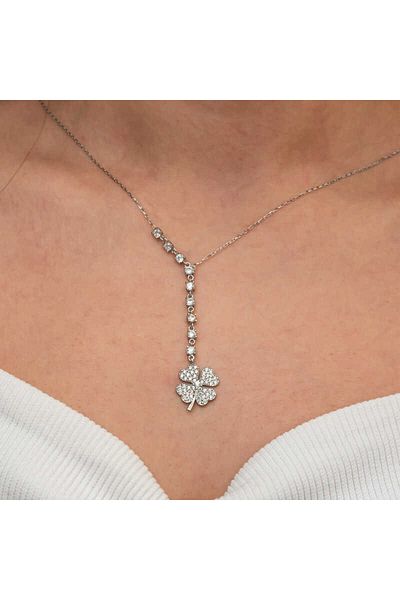 Emperium Silver Row Zircon Stone Clover Women's Necklace