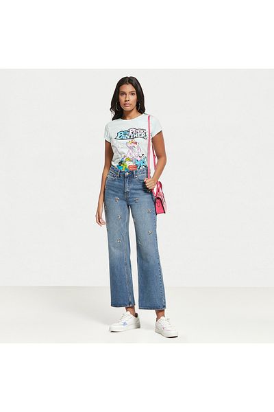 SP Characters The Pink Panther Print T-shirt with Round Neck and Short Sleeves