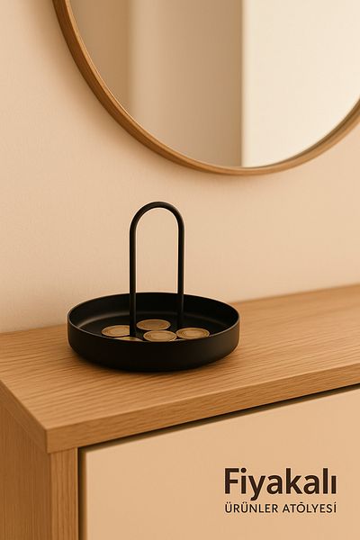 Fiyakalı Ürünler Atölyesi Black Metal Decorative Plate & Bowl, Keychain, Makeup Organizer, Bathroom Organizer, Snack Holder