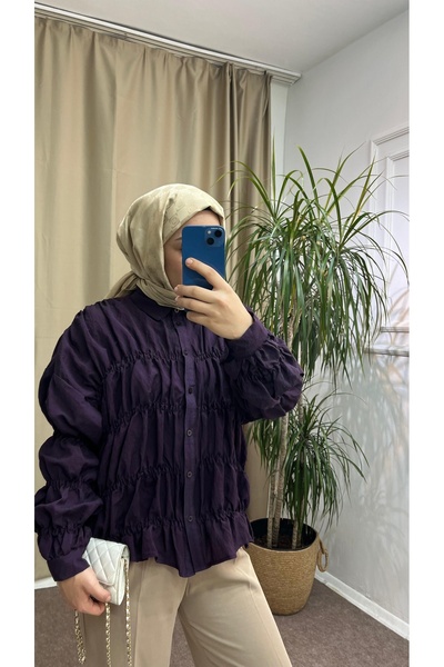 lamina Büzgülü Gömlek Mürdüm