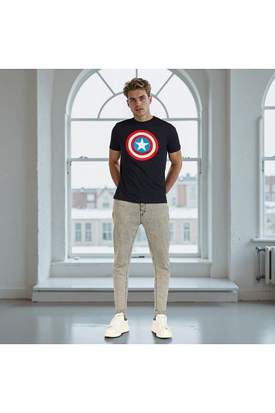 SP Characters Captain America Print Crew Neck Slim Fit T-shirt with Short Sleeves