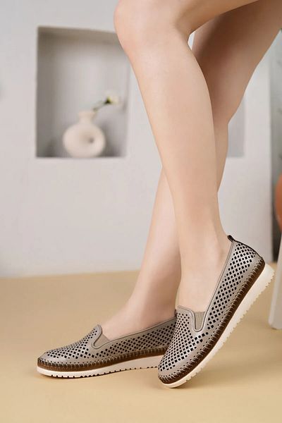 KAFKASLAR AYAKKABI Real Leather Full Orthopedic Perforated Ballerina Shoes