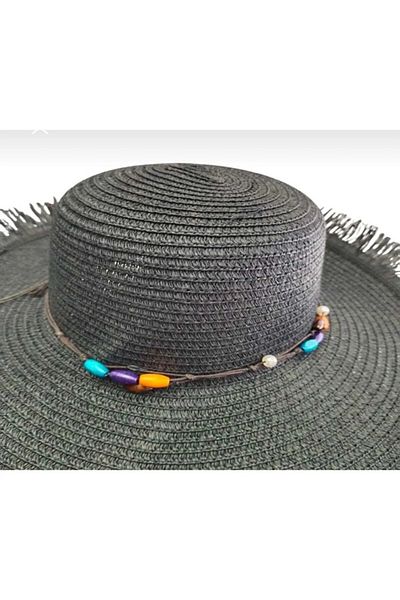 PARLAK EVREN Black Straw Beach Hat