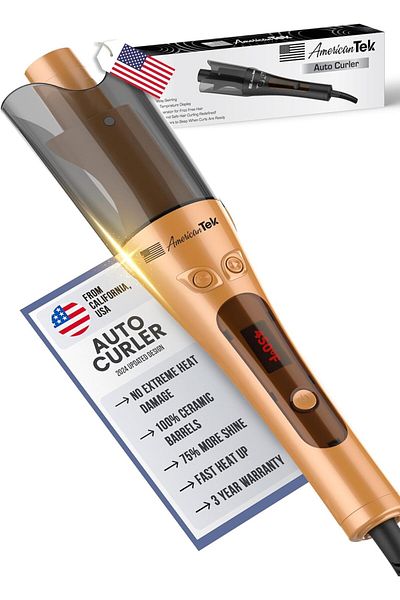 American Tek Automatic Hair Curler - Curling Iron Wand- Auto Curler with 4 Temperatures & 3 Timers &