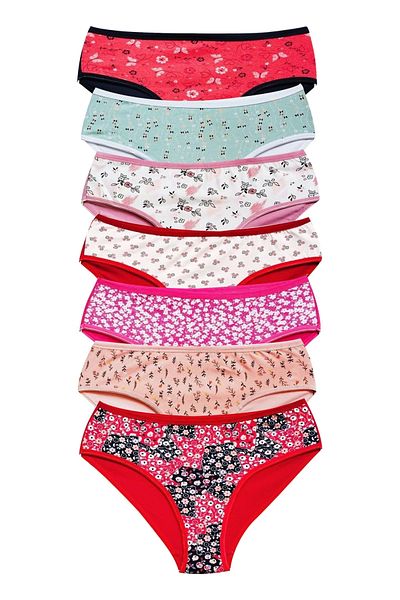 PRATİKOBA Cotton Wide Brim Lycra Patterned Bato Women's Panties Pack of 7