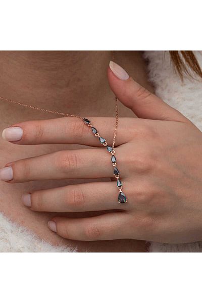 Emperium Silver Row Mystic Topaz Stone Drop Women's Necklace