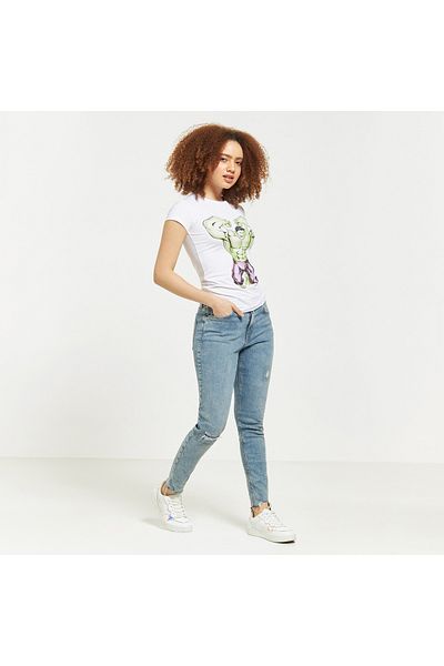 SP Characters Hulk Print Crew Neck T-shirt with Cap Sleeves