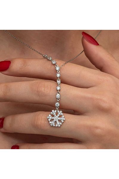 Emperium Silver Row Zircon Stone Snowflake Women's Necklace