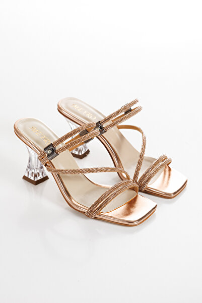 Moda Hanım Steel Sole Stone Detailed Copper Heeled Evening Dress Shoes