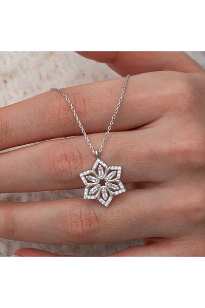 Emperium Silver Baguette Stone Flower Women's Necklace