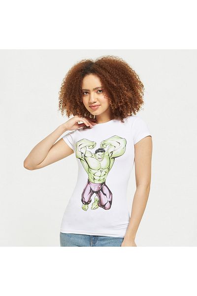 SP Characters Hulk Print Crew Neck T-shirt with Cap Sleeves