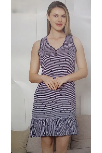 Flamingo Women's Thick Strap Ruffled Black and White Combed Cotton Beach Home Dress