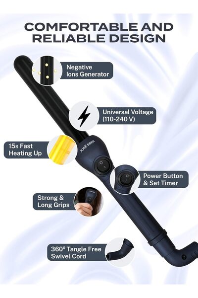 Jose Eber ProStyle 25mm Clipless Curling Iron - Negative Ions Hair Curler - Ceramic Wand for Stunnin