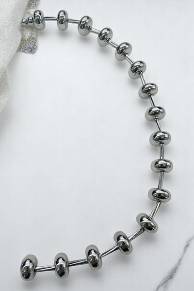 PETEK AKSESUAR METALİZE BORU YASSI TOP KOLYE