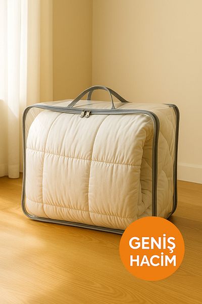 HİG HOME Transparent Storage Bag 41X51X16 cm Quilt, Blanket Storage and Organization Bag - with Handle & Zipper
