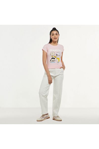 SP Characters Peanuts Graphic Print T-shirt with Round Neck and Cap Sleeves