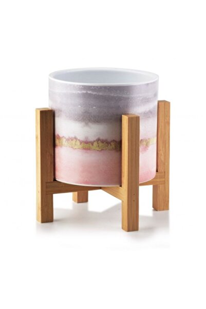 Evelise Ghiveci de flori de lux cu suport din lemn, 12,5, înălțime 16,5 cm, a...