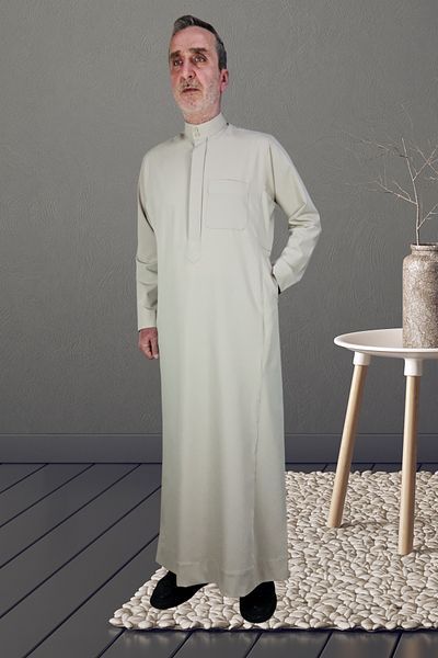 Royal Attire Hajj Umrah Clothes/Front Buttons Hidden and Long Sleeves Without Buttons with Pockets/Prayer Robe/Men's Fistan