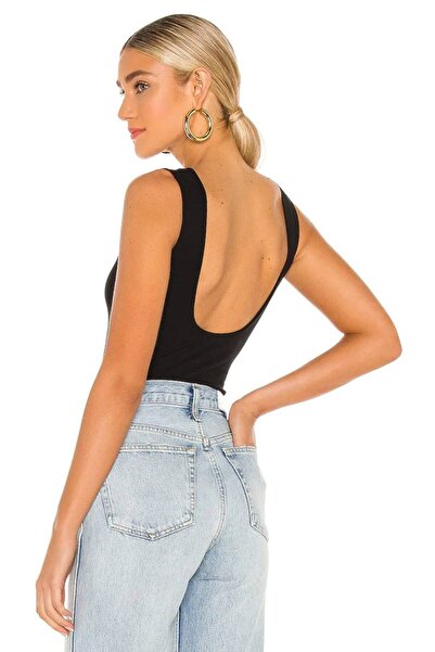 MetuCA Жіночий глибокий декольте без рукавів, облягаючий корсет-боді - чорний