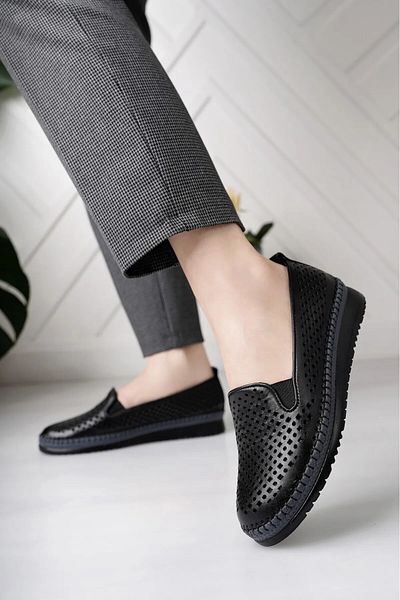 KAFKASLAR AYAKKABI Real Leather Full Orthopedic Perforated Ballerina Shoes