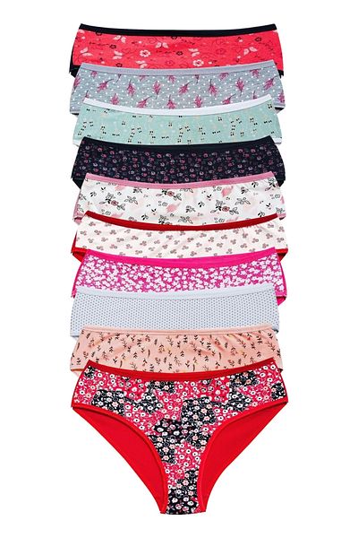 PRATİKOBA Cotton Wide Brim Lycra Patterned Bato Women's Panties 10 Pack