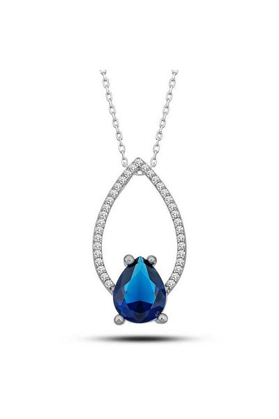 Emperium Silver Blue Stone Drop Women's Necklace