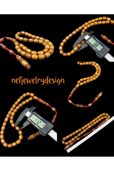 nefjewelrydesign 8.8x11.2mm Kaliteli Hamur Usta İşi 36cm Sistemli İp Örğü Sıkma Kehribar Tesbih