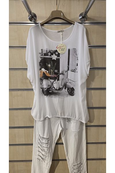 Park Moda Ιταλική γυναικεία μπλούζα με πέτρες με μικτό σχέδιο