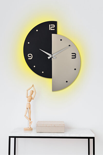 İnfigo Concept Dekoratif Ahşap Işıklı Siyah Gri Ledli Duvar Saati 40x50 Cm - ...