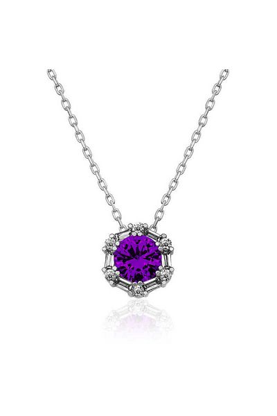 Emperium Silver Violet Purple Baguette Stone Necklace