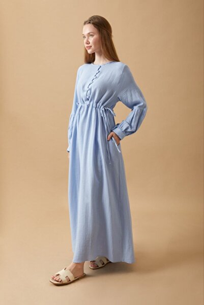 Aryen Düğmeli Müslin Elbise