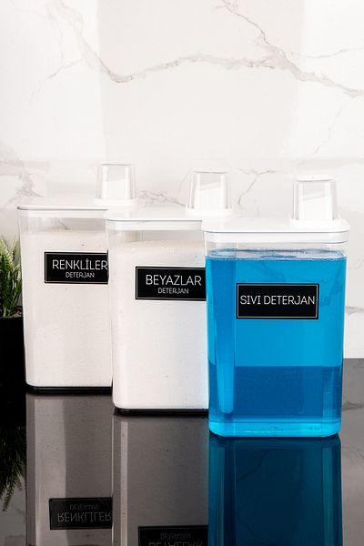 Dolkin Home Set of 3 Self-Scaled Detergent Dispenser Boxes Colors Whites Liquid Detergent Labeled 3000ml