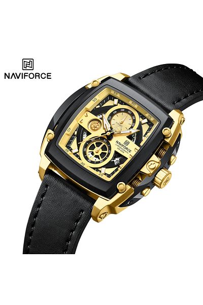 Naviforce NF 8067 Sport Chronograph Quartz Watch for Men Fashion Blue Silicone Strap Tonneau Dial Wr