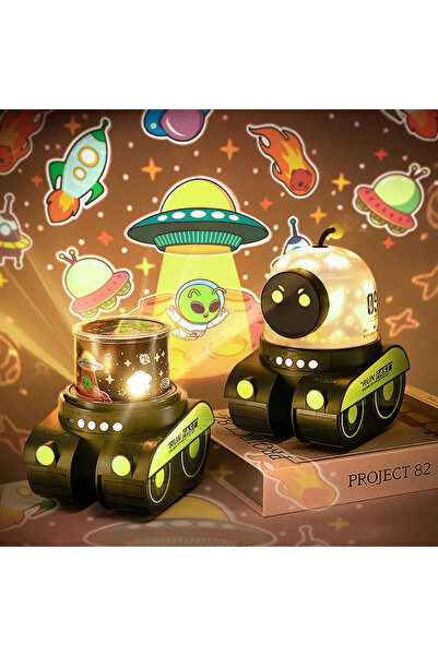 İMEXTECH Bilişim Burada Tank Robot 6 Film Projeksiyon Lamba Bluetooth Hoparlör Gece Lambası