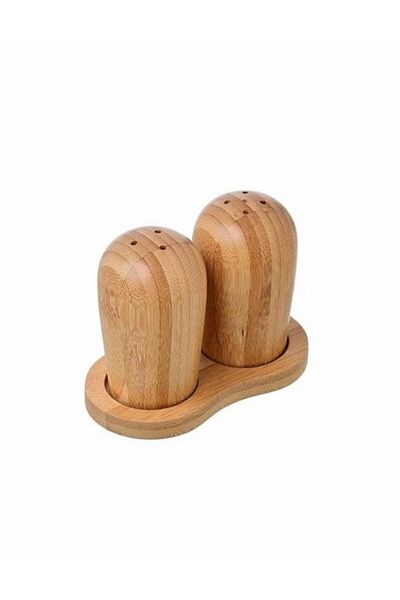 LİNGO HOME Set of 2 Bamboo Salt and Pepper Shakers - Spice Rack with Bamboo Stand