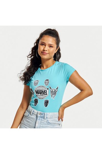 SP Characters Marvel Print T-shirt with Cap Sleeves and Round Neck