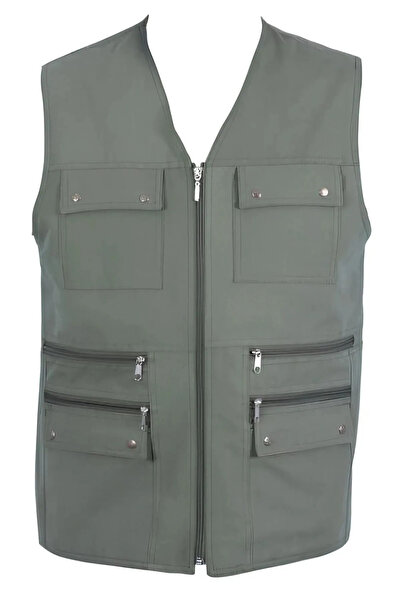 DostumGiyim Erkek Gri Füme Yazlık Kumaş Avcı Yelek Çok Cepli