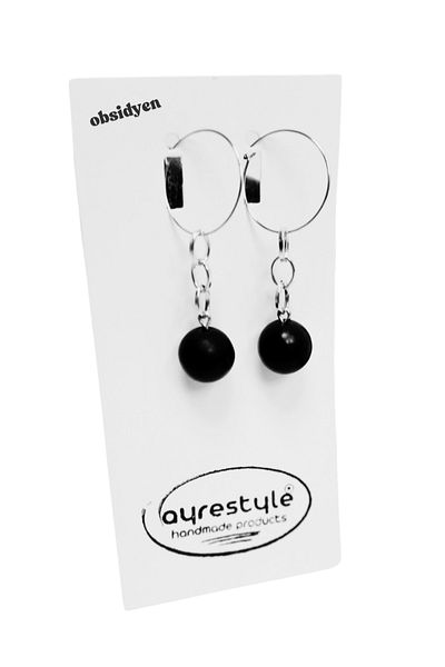 ayrestyle Natural Matte Obsidian Stone Necklace and Earrings Set – Modern, Stylish and Natural Design-Silver Color
