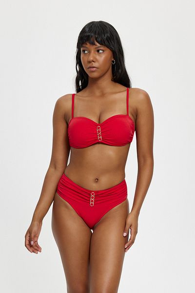 Louren Plain Color Chain Detailed Removable Strappy Wired Empty-Covered Thick-Bordered Staple Bra Bikini Set
