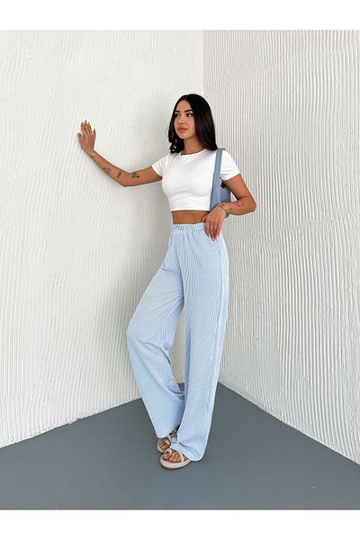 Noa Noa Pantaloni cu dungi cu talie elastică cu picioare largi