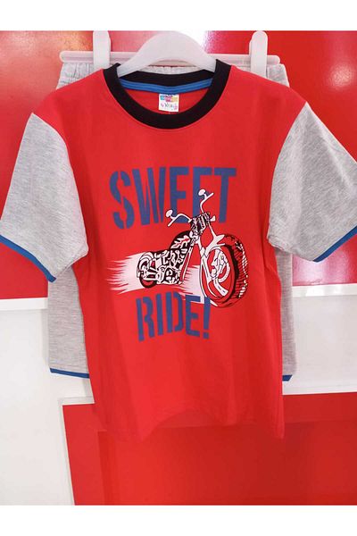 HİKMET Summer Short Sleeve Boy's Sports Cotton Bottom Top Pajamas Homewear