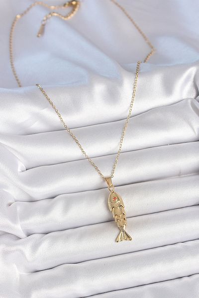 BESKAR 316L Steel Chain Gold Color Zircon Stone Fish Figured Necklace