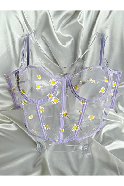 Nuzabi Nikita Transparan Papatya Lila Kadın Korse Büstiyer