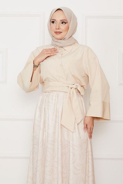EBRUTESETTÜR Shirt Self Belted Wide Sleeve Skirt Suit