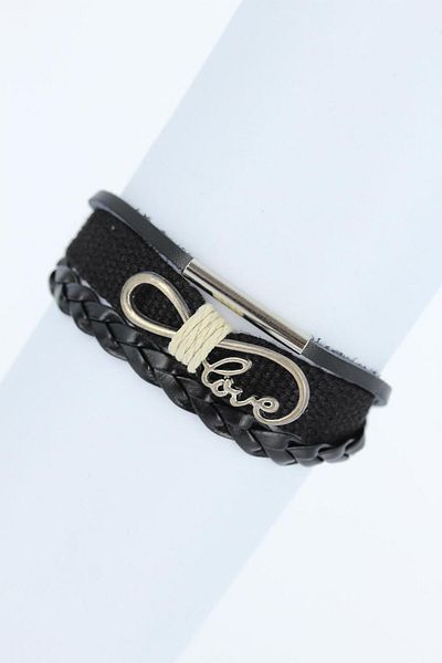 BESKAR Black Leather Bracelet with Metal Accessories