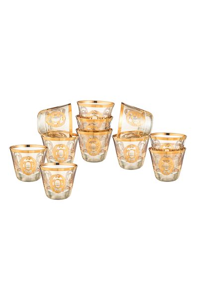 Generic Saudi coffee cup set made of clear crystal, laser-engraved, in the shape of roses, 12 pieces
