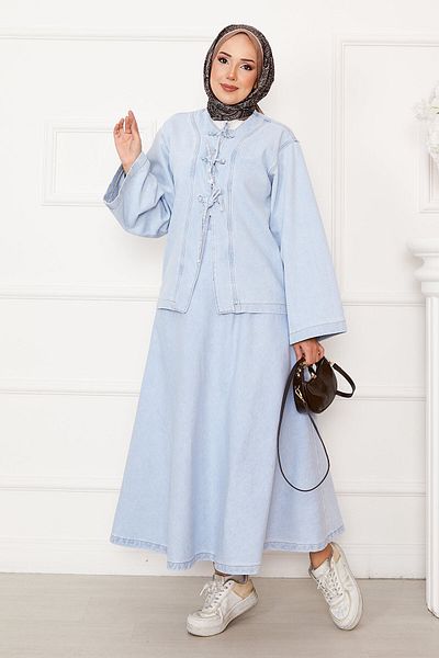 EBRUTESETTÜR Lace Detailed Skirted Denim Double Set