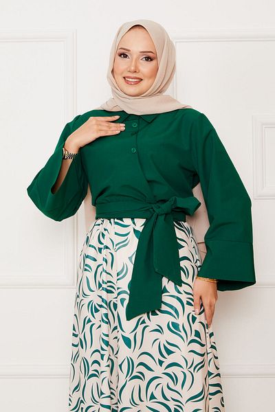 EBRUTESETTÜR Shirt Self Belted Wide Sleeve Skirt Suit