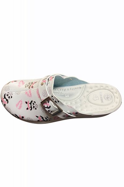 TECOS Women's Medical Clogs, Medicinal Type, White With Panda Print, Size 39